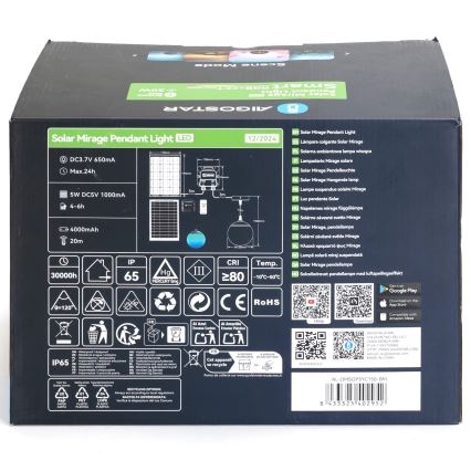 Aigostar - LED RGB Hämardatav päikesepaneeliga lühter MESH LED/20W/3,7V 4000 mAh 2700K-6500K IP65 d. 15 cm