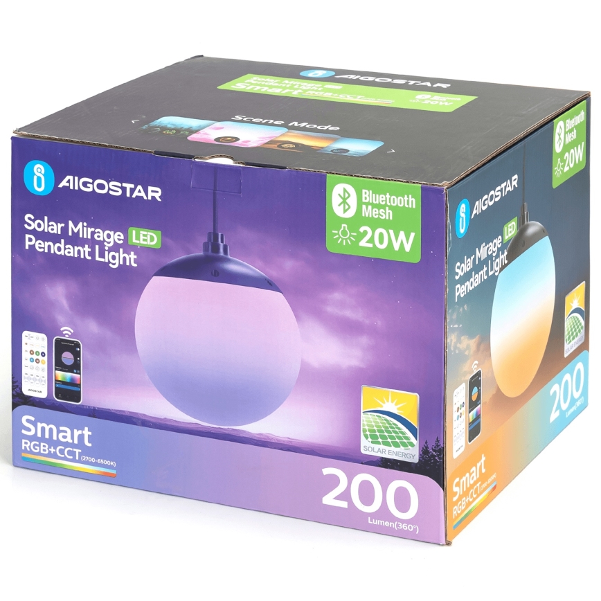 Aigostar - LED RGB Hämardatav päikesepaneeliga lühter MESH LED/20W/3,7V 4000 mAh 2700K-6500K IP65 d. 20 cm