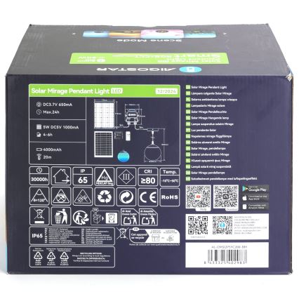 Aigostar - LED RGB Hämardatav päikesepaneeliga lühter MESH LED/20W/3,7V 4000 mAh 2700K-6500K IP65 d. 20 cm