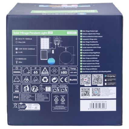 Aigostar - LED RGB Hämardatav päikesepaneeliga lühter MESH LED/5W/3,7V 8000 mAh 2700K-6500K IP65 d. 30 cm