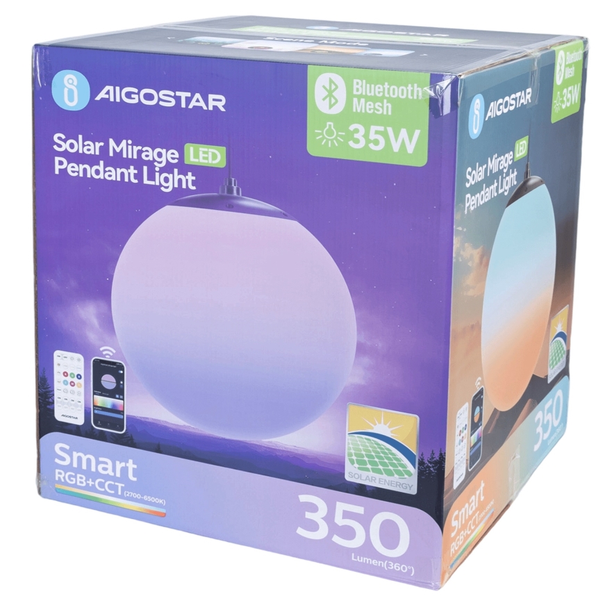 Aigostar - LED RGB Hämardatav päikesepaneeliga lühter MESH LED/35W/3,7V 8000 mAh 2700K-6500K IP65 d. 50 cm