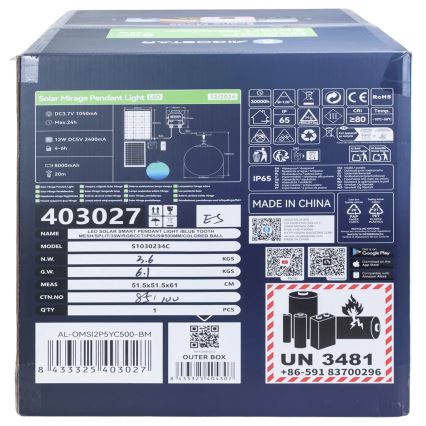 Aigostar - LED RGB Hämardatav päikesepaneeliga lühter MESH LED/35W/3,7V 8000 mAh 2700K-6500K IP65 d. 50 cm