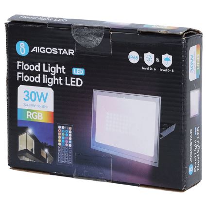 Aigostar - RGB LED-väliprožektor 30W/230V IP65 + kaugjuhtimispult