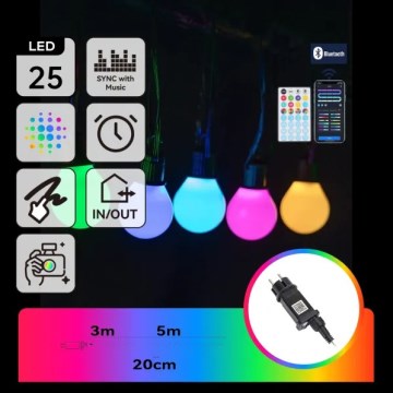 Aigostar - LED RGBICW nutikas välitingimustele mõeldud valgusketi MESH 25xLED 5 m IP44 + puldiga juhtimine