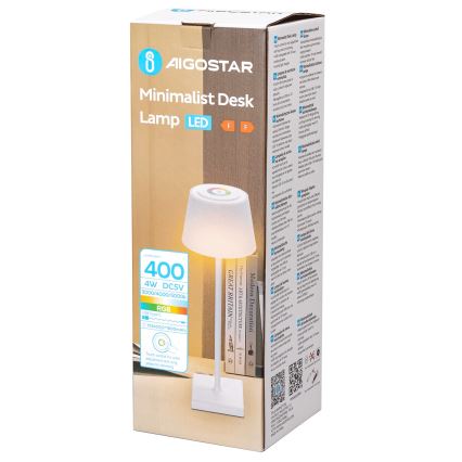 Aigostar - LED RGBW Väli hämardatav laetav laualamp LED/4W/5V 3600mAh valge IP54