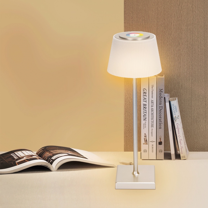 Aigostar - LED RGBW Väli hämardatav laetav laualamp LED/4W/5V 3600mAh valge/matt kroom IP54