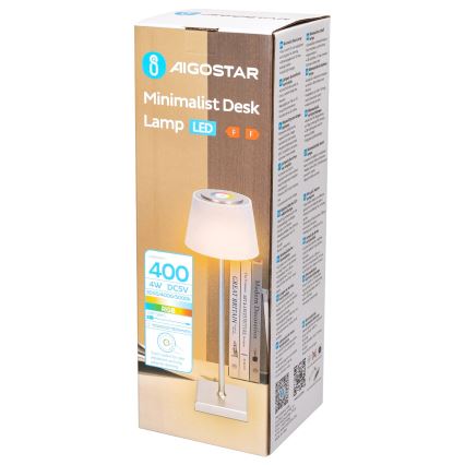 Aigostar - LED RGBW Väli hämardatav laetav laualamp LED/4W/5V 3600mAh valge/matt kroom IP54