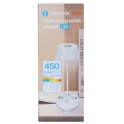 Aigostar - LED RGBW hämardatav lauavalgusti pistikupesadega ja USB-pordiga LED/4,6W/230V 3000/4000/6500K valge