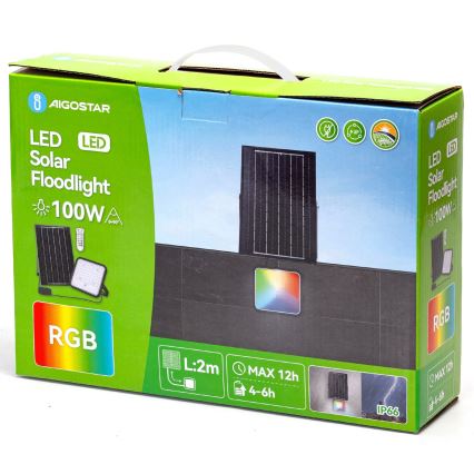 Aigostar - LED RGBW Hämardatav päikesepaneeliga prožektor LED/100W/3,4V IP66 + kaugjuhtimispult