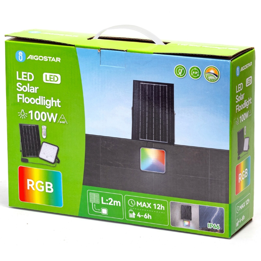 Aigostar - LED RGBW Hämardatav päikesepaneeliga prožektor LED/100W/3,4V IP66 + kaugjuhtimispult