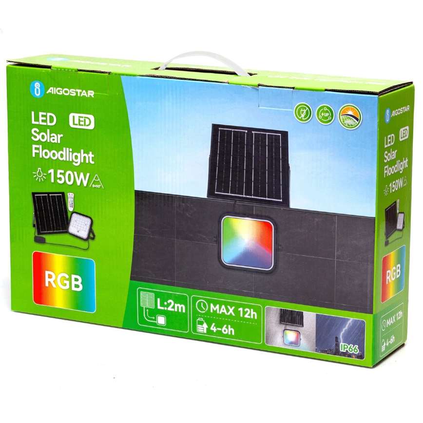 Aigostar - LED RGBW Hämardatav päikesepaneeliga prožektor LED/150W/3,4V IP66 + kaugjuhtimispult