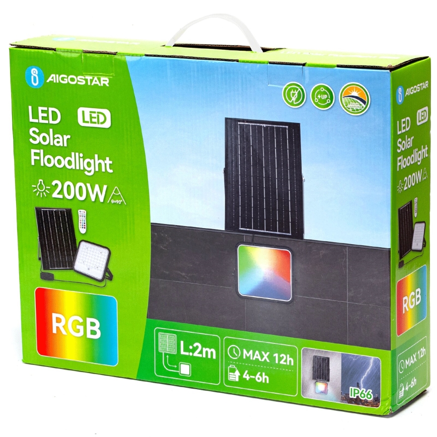 Aigostar - LED RGBW Hämardatav päikesepaneeliga prožektor LED/200W/3,4V IP66 + kaugjuhtimispult