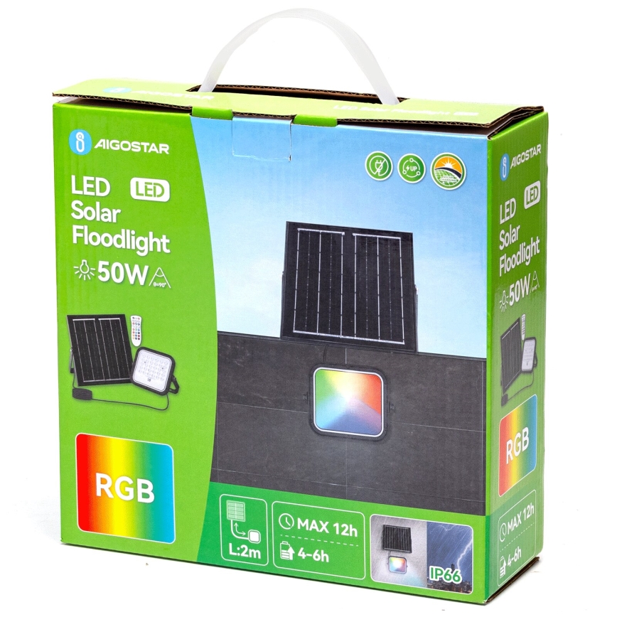 Aigostar - LED RGBW Hämardatav päikesepaneeliga prožektor LED/50W/3,4V IP66 + kaugjuhtimispult