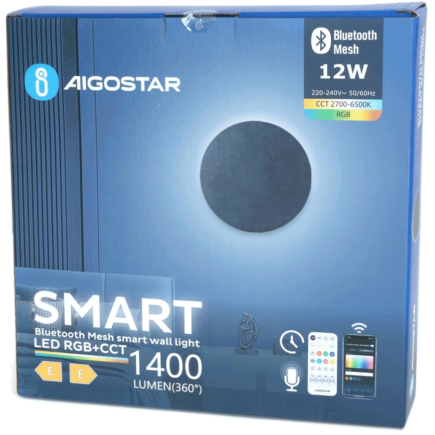 Aigostar - LED RGBW Hämardatav seinavalgusti MESH Nutikas LED/12W/230V 2700-6500K must + kaugjuhtimispult