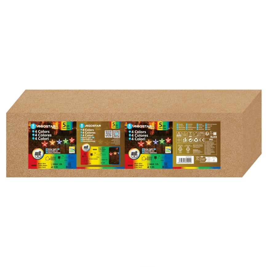 Aigostar - LED RGBY päikesevalgusti 5xLED/1,2V/8 funktsiooni 1m IP65 800mAh tähed