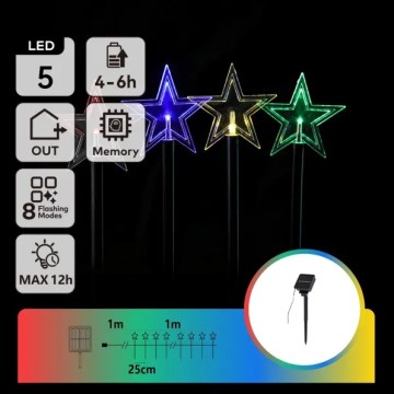 Aigostar - LED RGBY päikeseenergial töötav jõuluvalgusti 5xLED/1,2V/8 funktsiooni 1m IP65 800mAh tähed