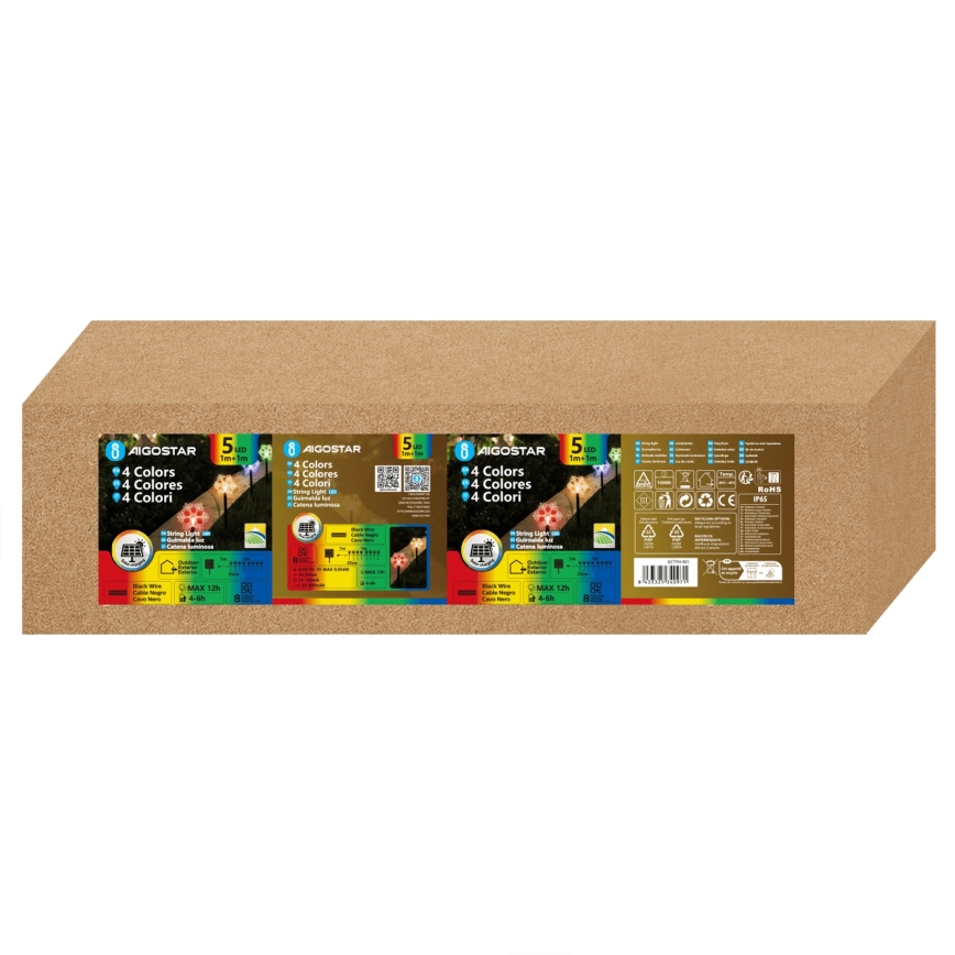 Aigostar - LED RGBY päikesepaneeliga jõuluvalgusti 5xLED/1,2V/8 funktsiooni 1m IP65 800mAh lumehelbed