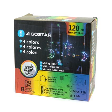 Aigostar - LED päikesevalguskett 120xLED/8 funktsiooni 3x0,6 m 500 mAh IP65 mitmevärviline