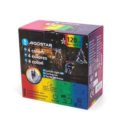 Aigostar - LED RGBY välisvalgustuse valguskett 120xLED/8 režiimi 3x0,6m IP44 mitmevärviline + kaugjuhtimispult