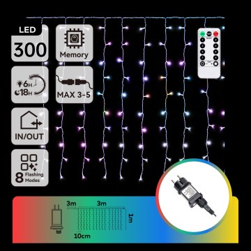 Aigostar - LED RGBY väljas kasutatav jõulukett 300xLED/8 funktsiooni 3x1m IP44 + kaugjuhtimispult