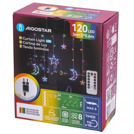 Aigostar - LED RGBY väljas kasutamiseks mõeldud jõulutuled 120×LED, 8 funktsiooniga, 3×0,6 m, IP44, mitmevärviline + kaugjuhtimispult