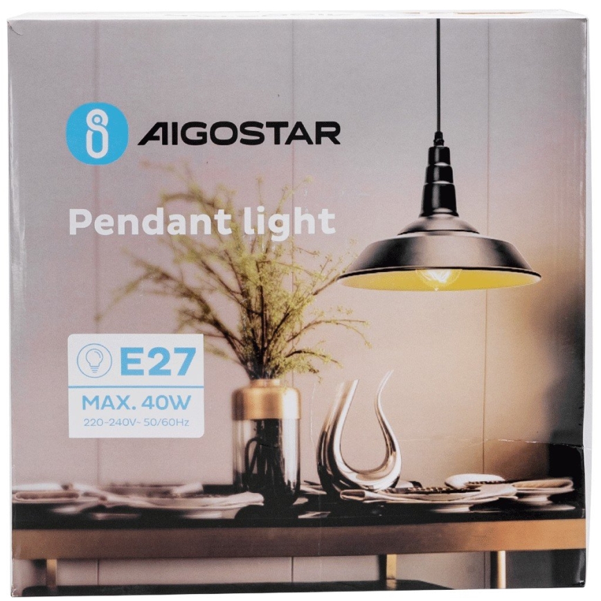 Aigostar - LED rippvalgusti kaablil 1xE27/60W/230V läbimõõt 36 cm must
