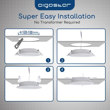 Aigostar - LED vannitoa süvistatav laevalgusti LED/15W/230V 4000K IP44 läbimõõt 14,5 cm valge