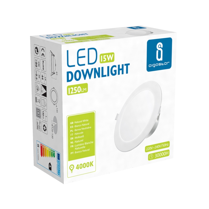 Aigostar - LED vannitoa süvistatav laevalgusti LED/15W/230V 4000K IP44 läbimõõt 14,5 cm valge