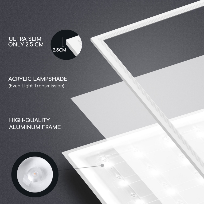 Aigostar - LED Süvistatav valguspaneel LED/40W/230V 3000K/4000K/6500K 60x60cm valge