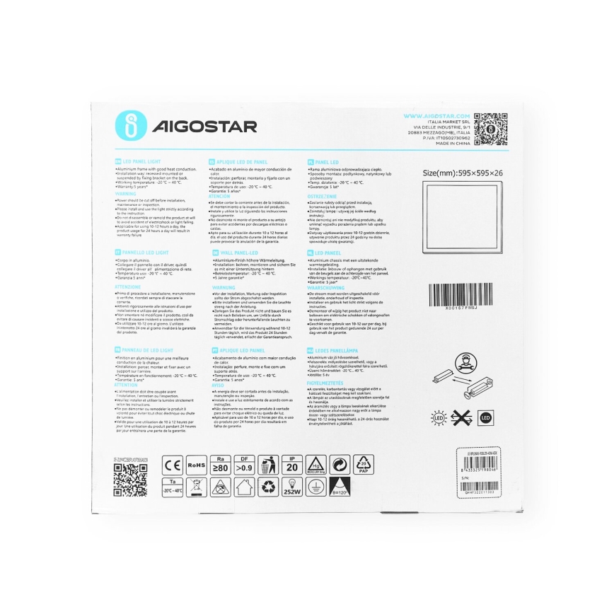 Aigostar - LED Süvistatav valguspaneel LED/40W/230V 6500K 60x60cm valge