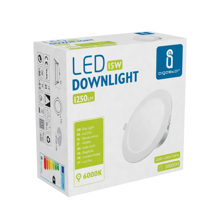Aigostar - LED Süvistatav valgusti vannituppa LED/15W/230V 6000K IP44 d. 14,5 cm valge