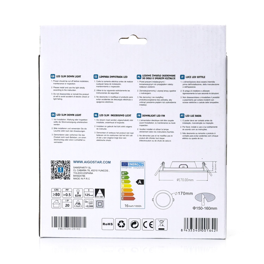 Aigostar - LED Süvistatav valgusti ULTRATHIN LED/16W/230V 6000K valge
