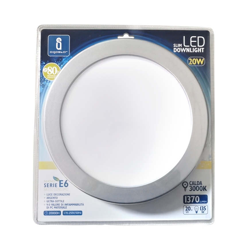 Aigostar - LED Süvistatav valgusti ULTRATHIN LED/20W/230V 3000K matt kroom