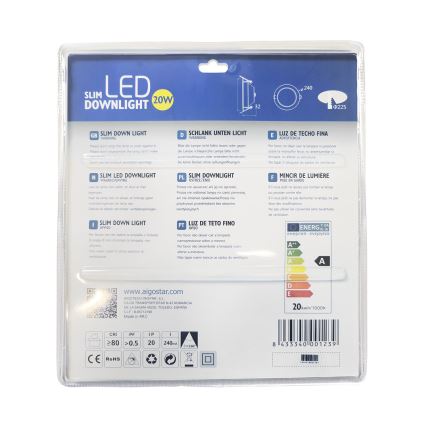 Aigostar - LED Süvistatav valgusti ULTRATHIN LED/20W/230V 3000K matt kroom