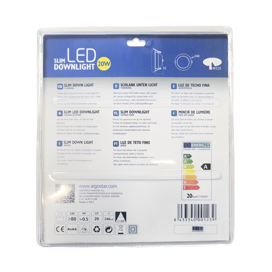 Aigostar - LED Süvistatav valgusti ULTRATHIN LED/20W/230V 3000K matt kroom