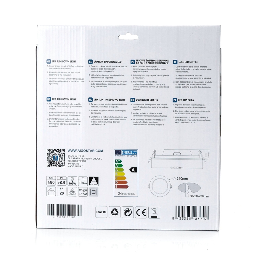 Aigostar - LED Süvistatav valgusti ULTRATHIN LED/24W/230V 4000K valge
