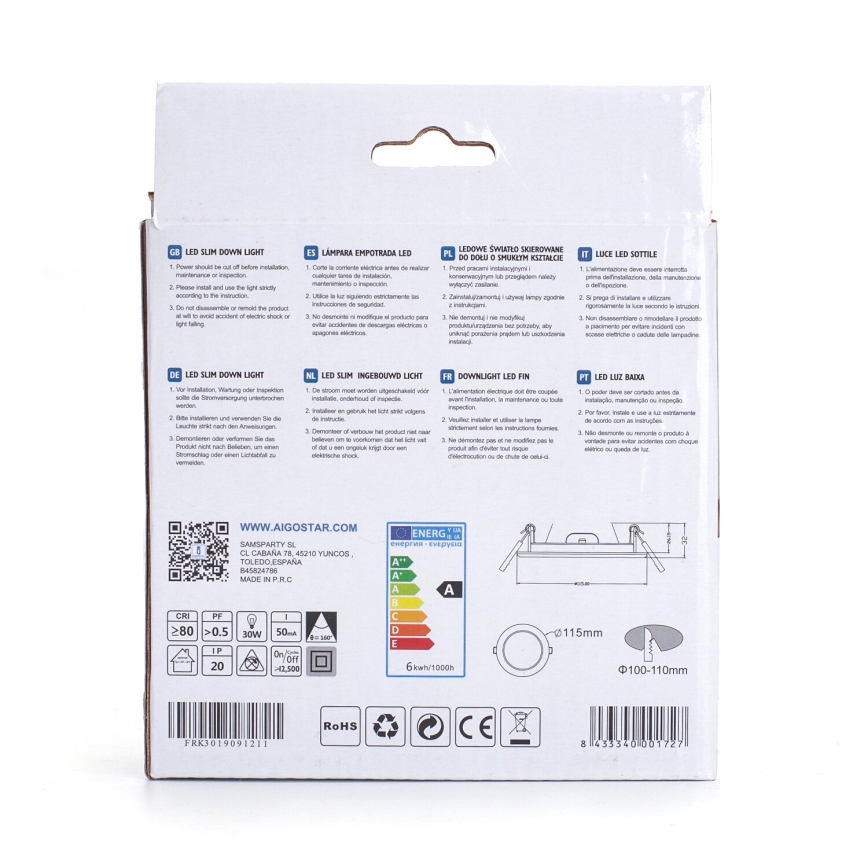 Aigostar - LED Süvistatav valgusti ULTRATHIN LED/6W/230V 3000K valge
