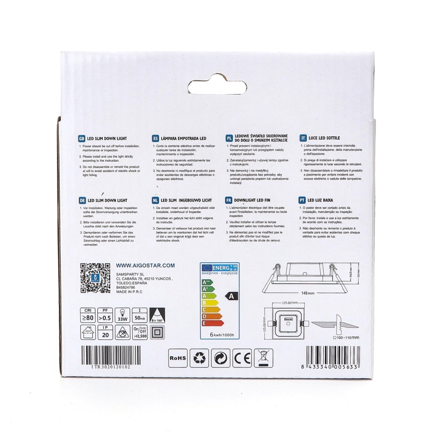 Aigostar - LED Süvistatav valgusti ULTRATHIN LED/6W/230V 6000K valge