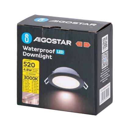 Aigostar - LED Süvistatav valgusti vannituppa LED/4,8W/230V 3000K must IP65