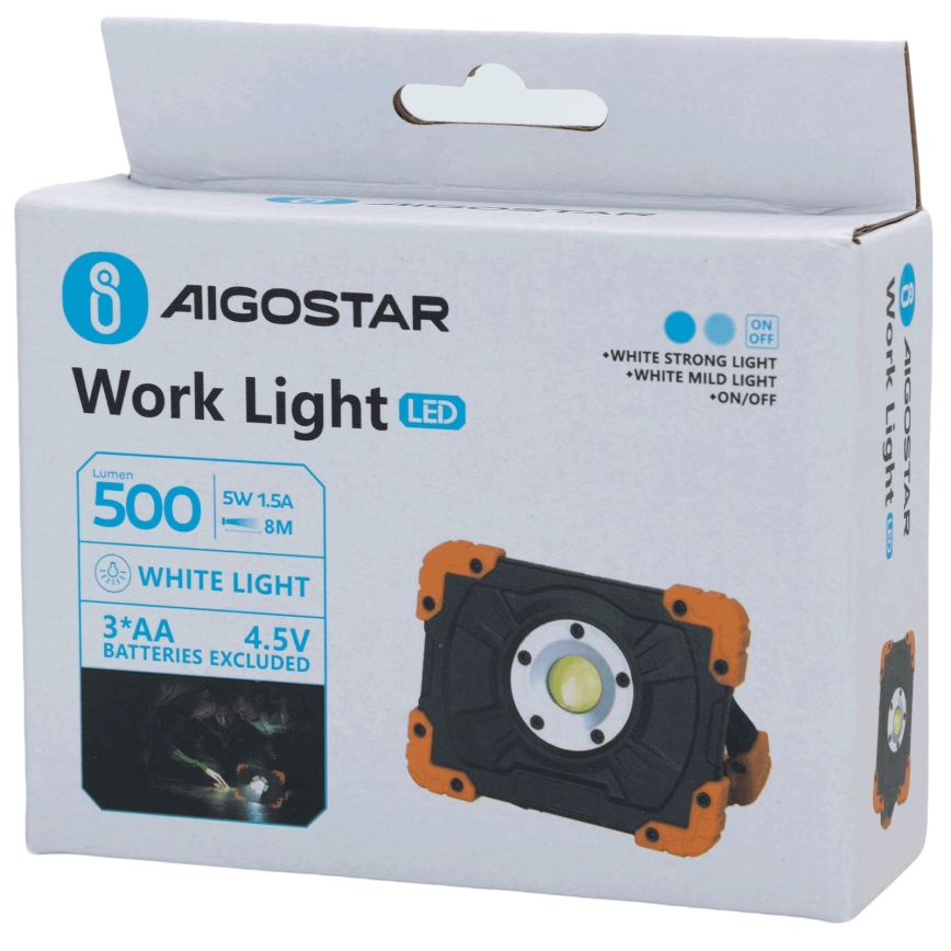 Aigostar - LED töövalgusti LED/5W/3xAA 6500K IP44