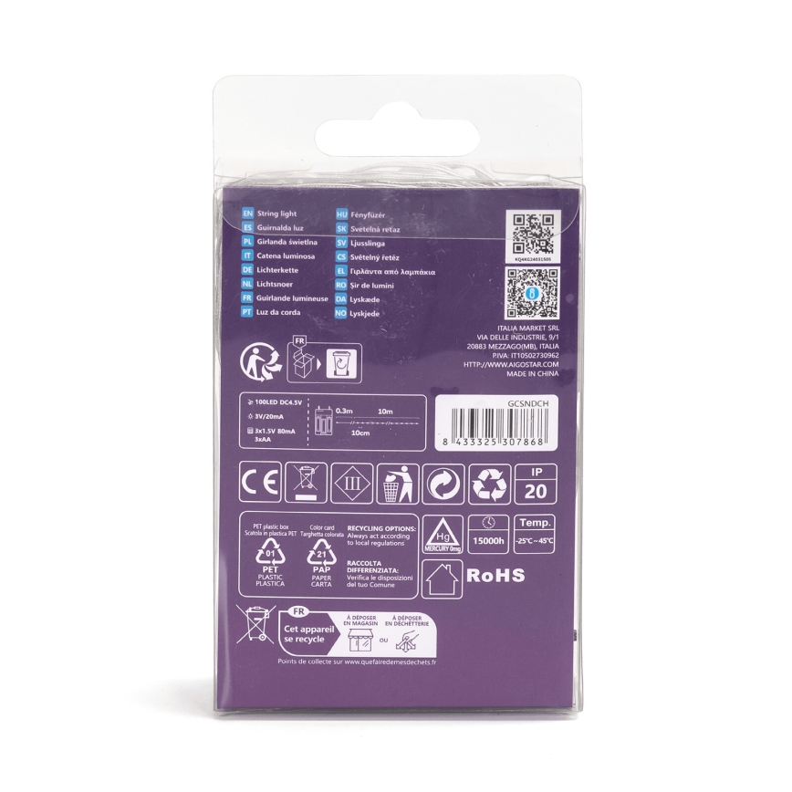 Aigostar - LED Valguskett 100xLED/3xAA 10,3m külm valge