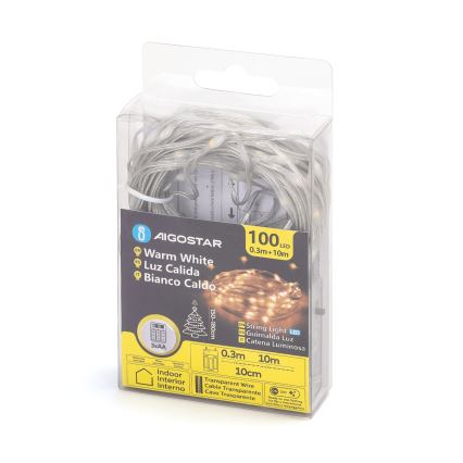 Aigostar - LED Valguskett 100xLED/3xAA 10,3m soe valge