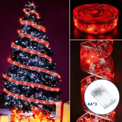 Aigostar - LED-valguskett 100xLED/3xAA 10 m soe valge punane