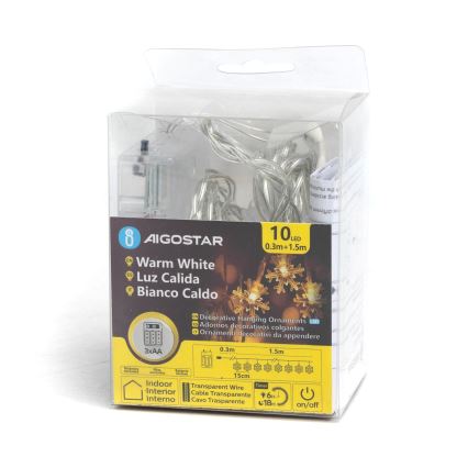 Aigostar - LED-valguskett 10xLED/3xAA 1,5m soe valge lumehelbed