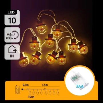 Aigostar - LED-valguskett 10xLED/3xAA 1,5m soe valge lumememm