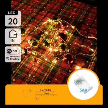 Aigostar - LED  valguskett 20xLED/3xAA 2m soe valge