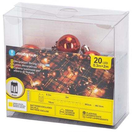 Aigostar - LED-valguskett 20xLED/3xAA 2m soe valge