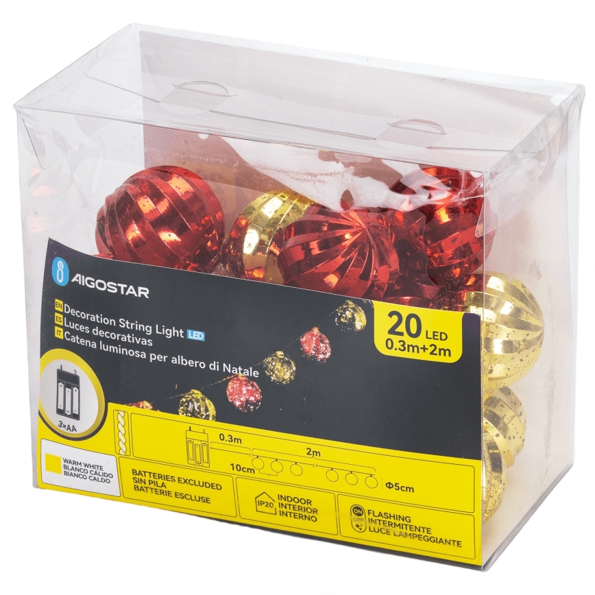 Aigostar - LED  valguskett 20xLED/3xAA 2 m soe valge