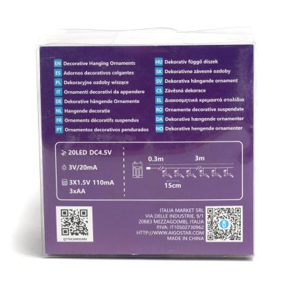 Aigostar - LED  valguskett 20xLED/3xAA 3,3m põdrakujulised