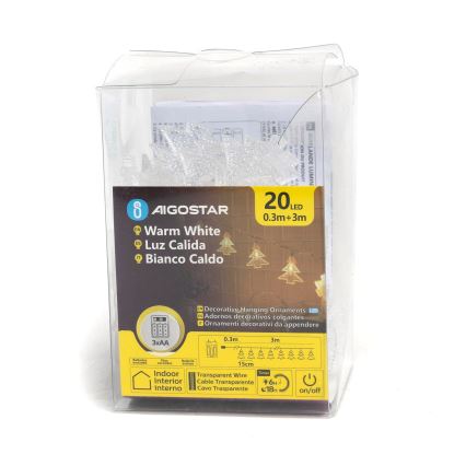 Aigostar - LED Valguskett 20xLED/3xAA 3,3m puud